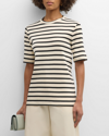 Jil Sander Black And White Knitted Striped T-shirt In Cotton Woman In Bluejay