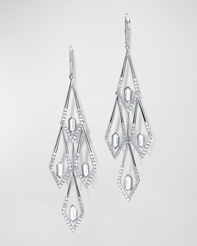 Rahaminov Diamonds 18k White Gold Baguette Double Arrow Diamond Chandelier Earrings In Metallic
