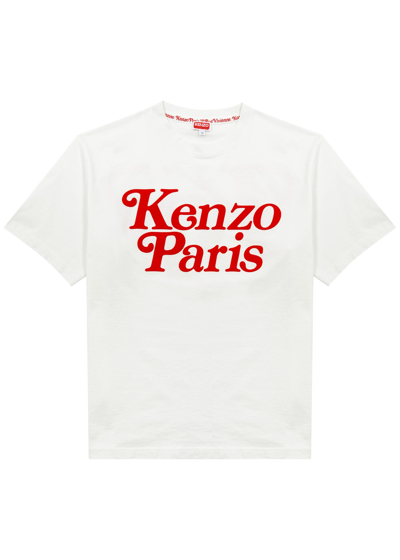 Kenzo Verdy Logo-flocked Cotton T-shirt In Off White