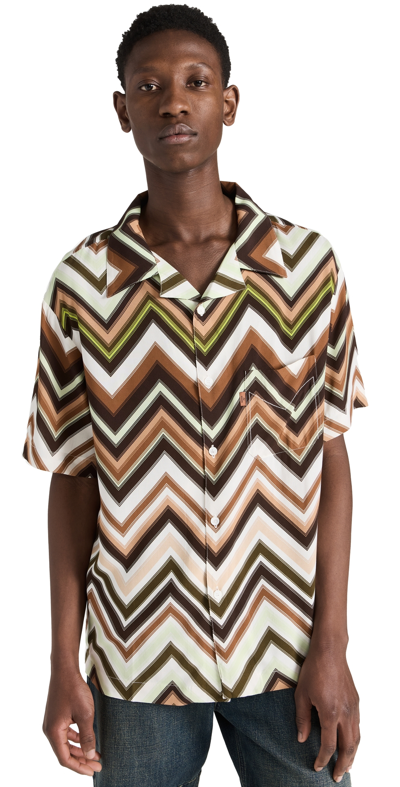 Missoni Zig-zag Viscose Short Sleeve Shirt In Smu Multi Green Brown