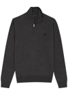 FRED PERRY LOGO-EMBROIDERED WOOL-BLEND HALF-ZIP JUMPER