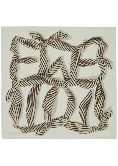 Totême Toteme Printed Silk Scarf In Cream