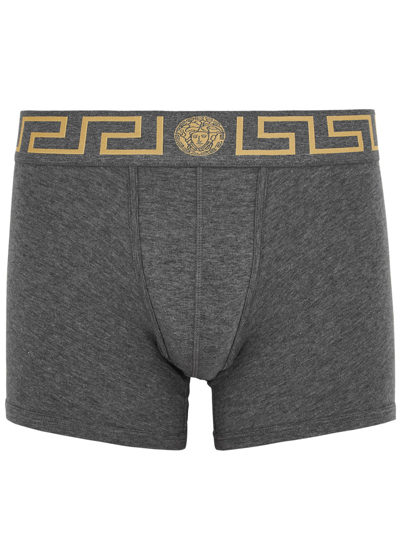 Versace Logo Stretch-cotton Boxer Briefs In Black