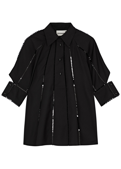 Lovebirds Sparkle Sequin-embellished Twill Shirt In Black
