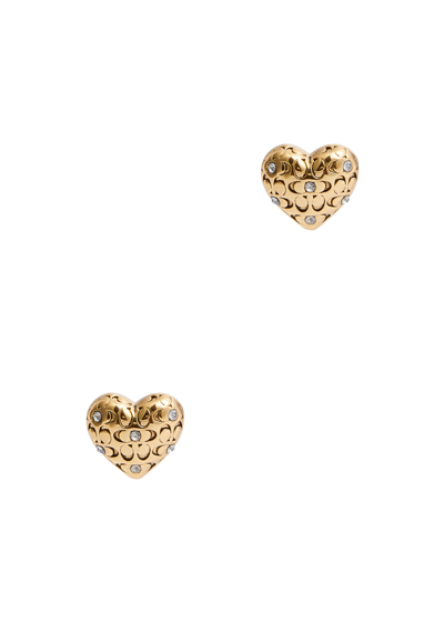 Coach Logo-engraved Heart Stud Earrings In Gold