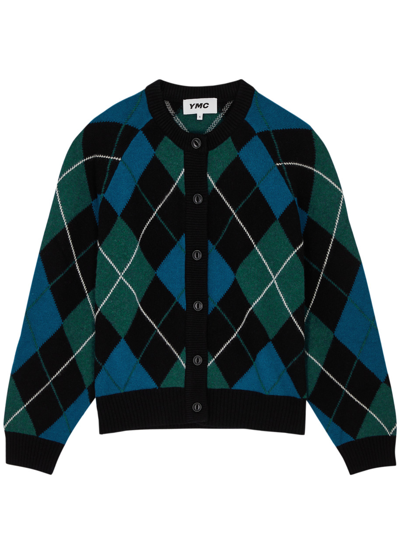 Ymc You Must Create Wes Argyle-check Cardigan In Black