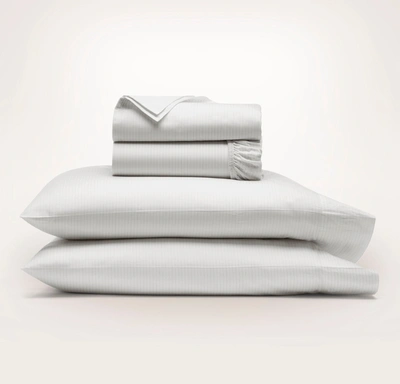 Boll & Branch Organic Signature Sheet Set In White/pewter Delicate Stripe [hi