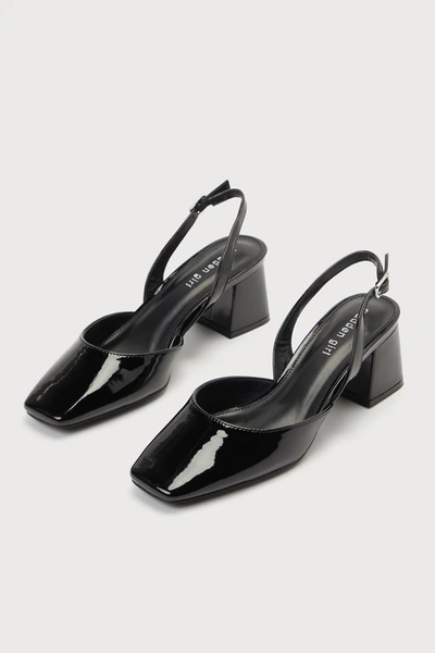 MADDEN GIRL NOVVAA BLACK PATENT SQUARE-TOE SLINGBACK LOW HEEL PUMPS