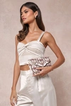 Lulus Unrivaled Aesthetic Cream And Mauve Rhinestone Beaded Clutch In Mauve