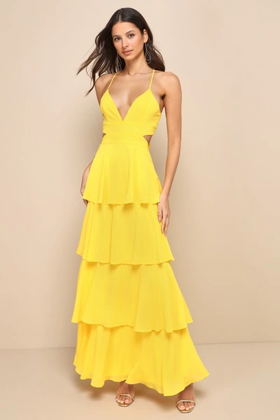 Lulus Tier And Now Yellow Tie-back Tiered Maxi Dress