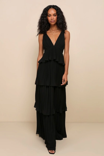 Lulus Mesmerizing Essence Black Pleated Backless Tiered Maxi Dress