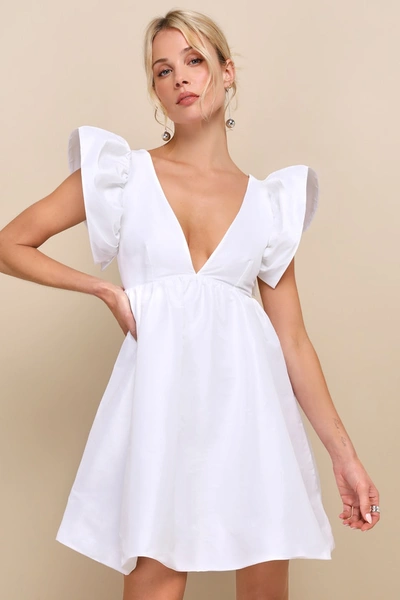 Lulus Dramatic Dreams White Taffeta Ruffled Babydoll Dress
