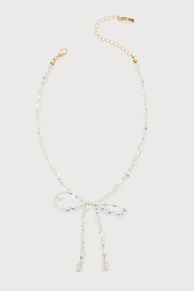 Lulus Sweetest Potential Clear Iridescent Beaded Bow Choker Necklace