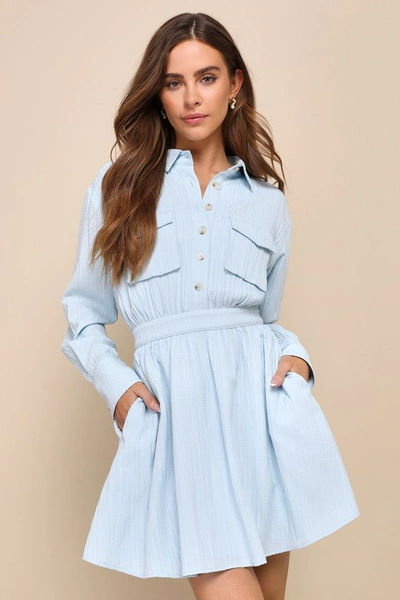 Lulus Adored Persona Light Blue Textured Mini Dress With Pockets