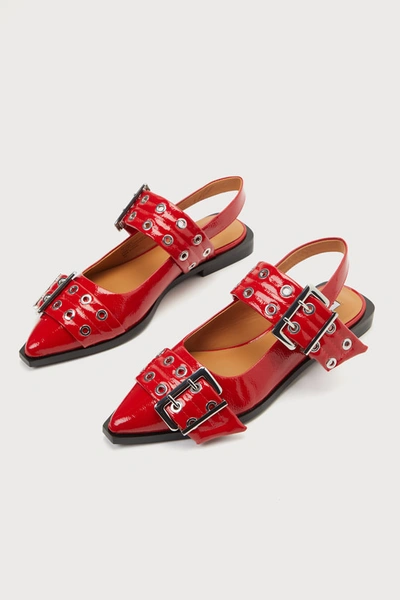 Steve Madden Graya Red Patent Studded Buckle Slingback Flats