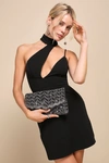Shop Lulus Deluxe Aesthetic Black Sequin Beaded Scalloped Clutch