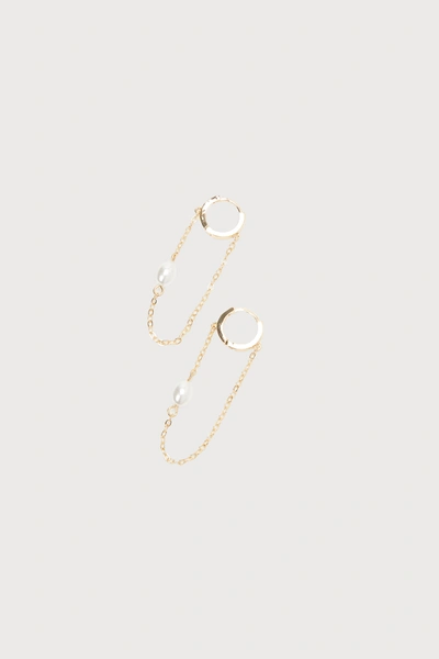 Lulus Precious Bliss Gold Pearl Chain Huggie Hoop Earrings