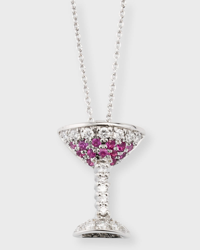 Roberto Coin 18k White Gold Tiny Treasures Pink Sapphire & Diamond Martini Pendant Necklace, 16-18 In White/pink