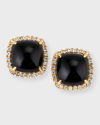FREDERIC SAGE 18K YELLOW GOLD CUSHION CABOCHON BLACK ONYX EARRINGS WITH DIAMOND HALOS