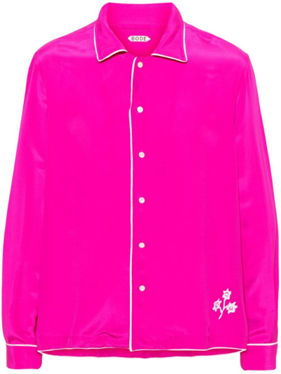 Bode Shadow Jasmine Silk Shirt In Pink