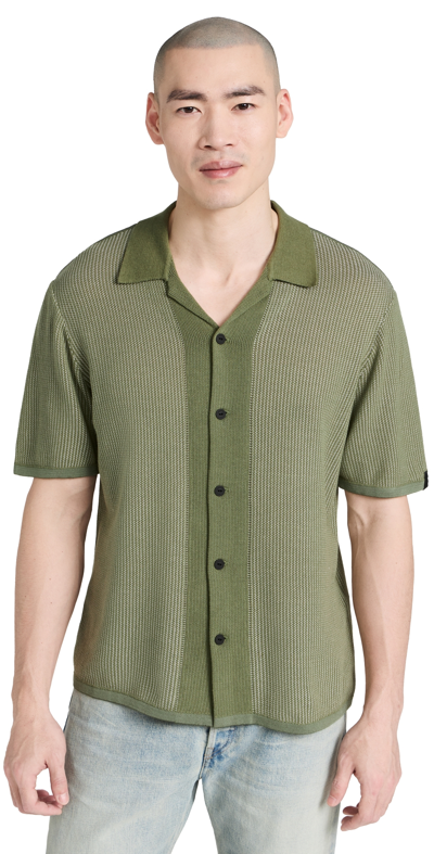 Rag & Bone Harvey Knit Camp Shirt Sage Xl