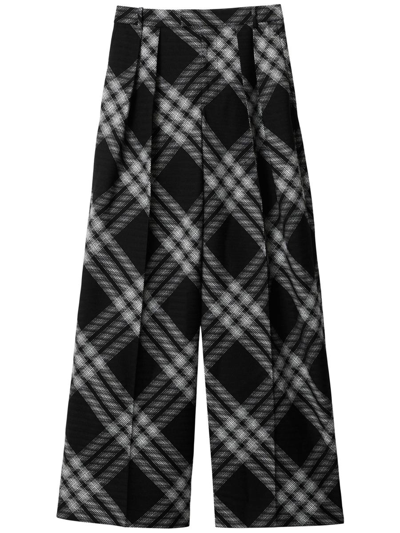 Burberry Signature Check Wide-leg Trousers In Black