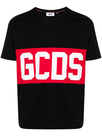 Gcds Cotton T-shirt With Logo Print In Black