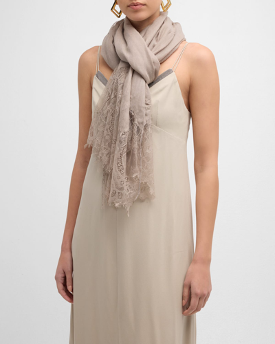 Bindya Accessories Lace Cashmere-silk Evening Wrap In Taupe