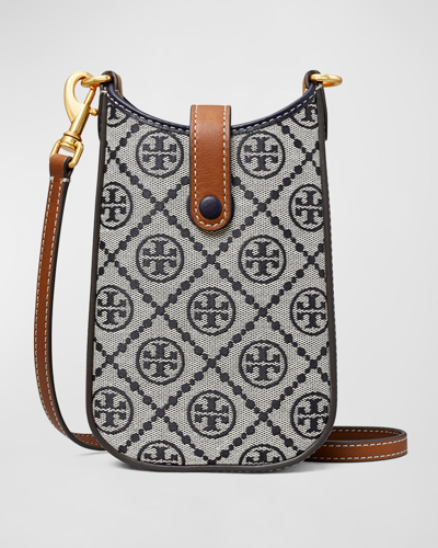 Tory Burch T Monogram Canvas Phone Crossbody In Navy