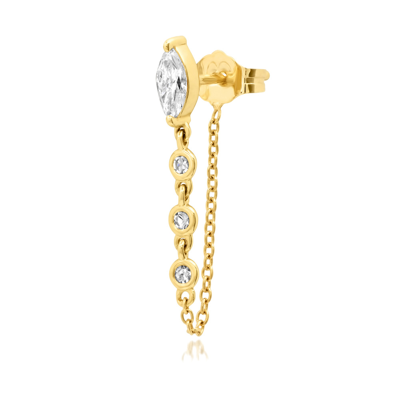 Eriness Single Marquise Stud And Diamond Chain Earring In 14k Yellow Gold,white Diamond