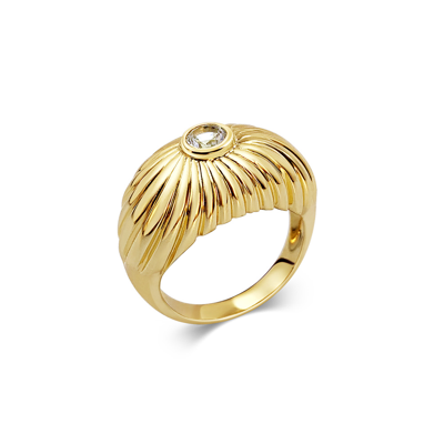 Daphine Gisele Ring In 18ct Gold Plated Brass And Zircon