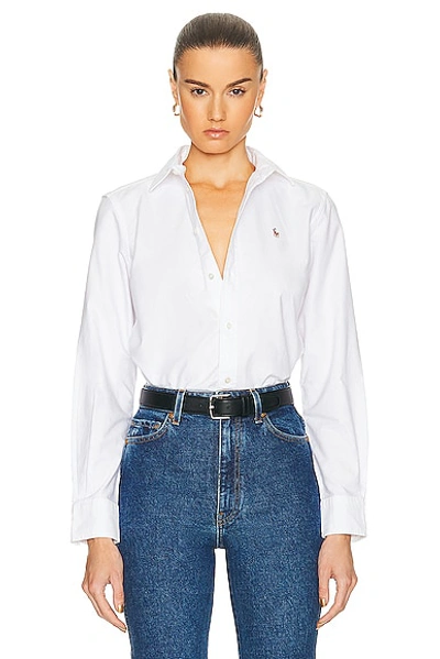 Polo Ralph Lauren Oxford Long Sleeve Button Up Shirt In Bianco