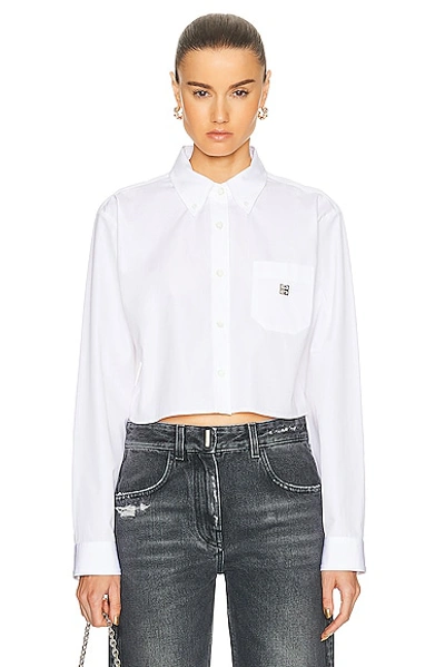 Givenchy 4g Logo Crop Cotton Poplin Button-down Shirt In White