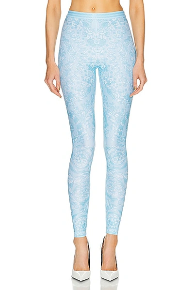 Versace Lycra Baroque Leggings In Pale Blue