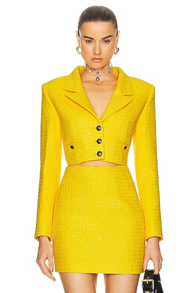 Alessandra Rich Checked Tweed Boucle Cropped Boxy Jacket In Yellow