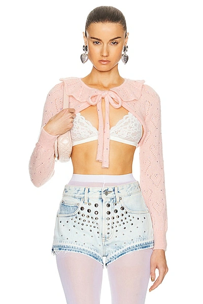 Alessandra Rich Knitted Mohair Bolero In Light Pink