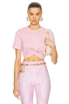 Versace Logo And Safety Pin Cotton T-shirt In Pale Pink