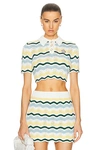 Casablanca Boucle Wave Knit Crop Polo Top In Yellow,blue
