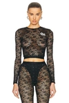Alessandra Rich Cropped-spitzentop Mit Logo-applikation In Black