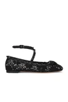Valentino Rockstud Rivet Lace Ballet Flats In Nero