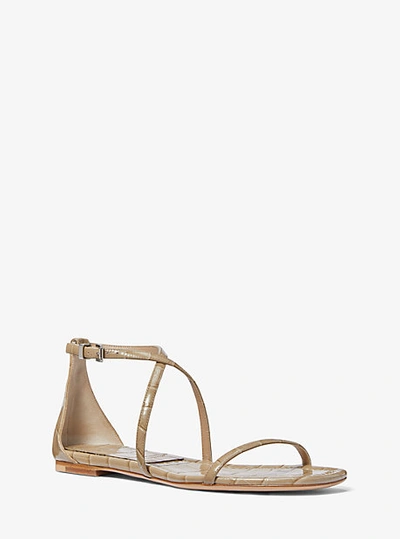 Michael Kors Polly Crocodile Embossed Leather Sandal In Natural