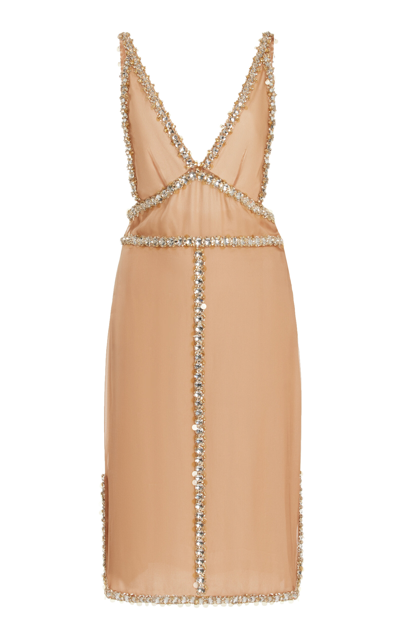 Miu Miu Crystal-embellished Silk Chiffon Mini Dress In Gold