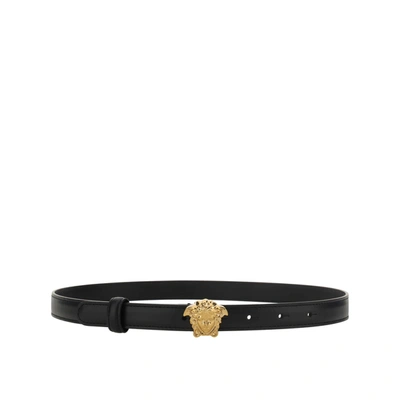 Versace La Medusa Leather Belt In Black
