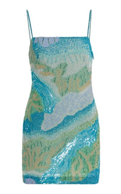 Cult Gaia Bebe Sleeveless Bead & Sequin Mini Dress In Landscape Print