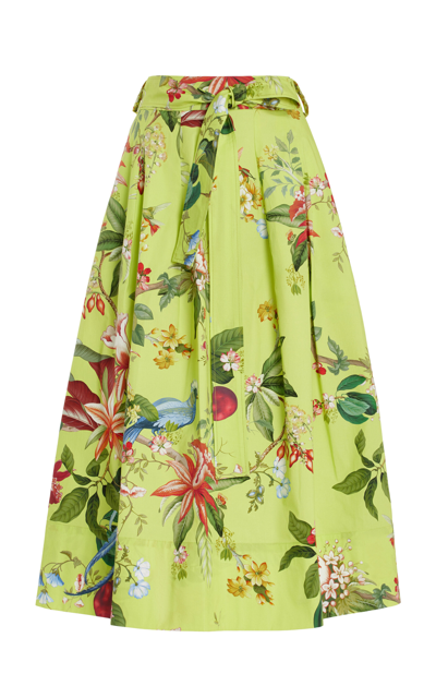 Oscar De La Renta Exclusive Painted Poppies Cotton Poplin Midi Skirt In Yellow