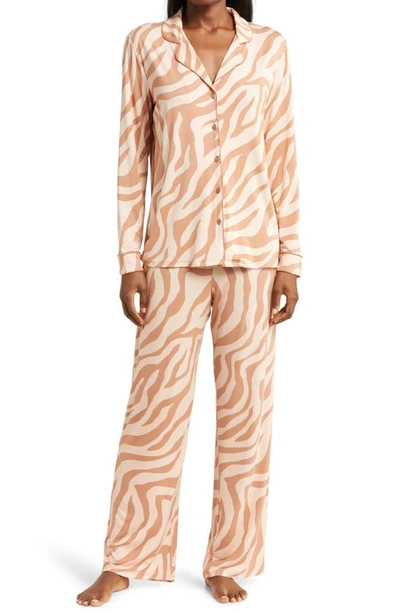 Nordstrom Moonlight Eco Long Sleeve Knit Pajamas In Tan Mocha Sleepy Zebra