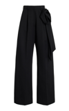 Simone Rocha Pleated Straight-leg Trousers With Pressed Rose Detail In Black