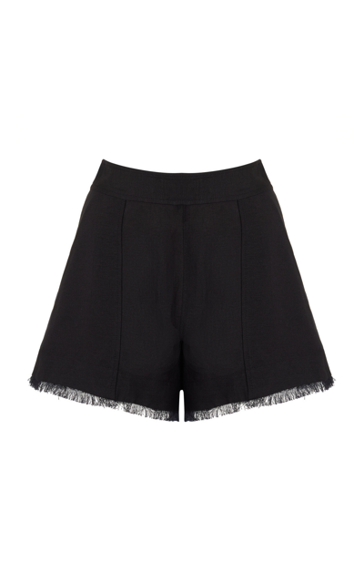 Simkhai Dax Raw Edge High-waisted Linen-blend Shorts In Black