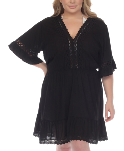 Raviya Plus Size Lace-inset Mini Cover-up Dress In Black
