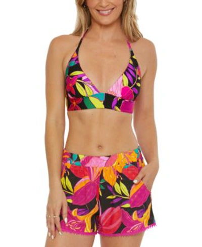 Trina Turk Womens Solar Floral Reversible Halter Bikini Top Bottoms In Multi
